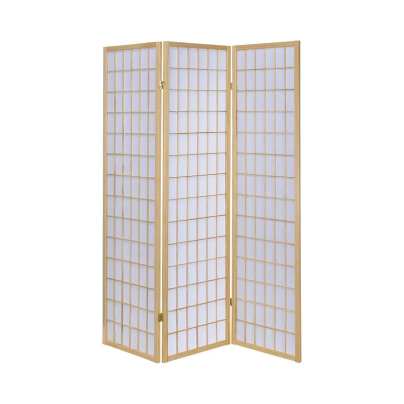 3 Panel Foldable Wooden Frame Room Divider With Grid Design, Brown By Benzara - Brown Certified