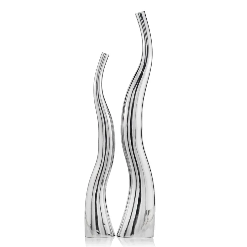 Flash Sale Set of 2 Modern Tall Silver Squiggly Floor Vases By Homeroots