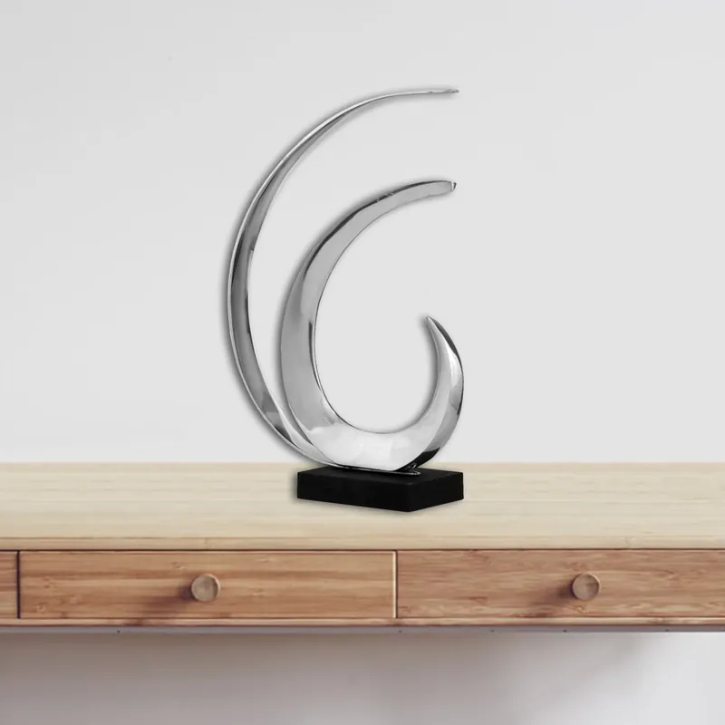 Brand New Buffed and Black Wave Sculpture By Homeroots