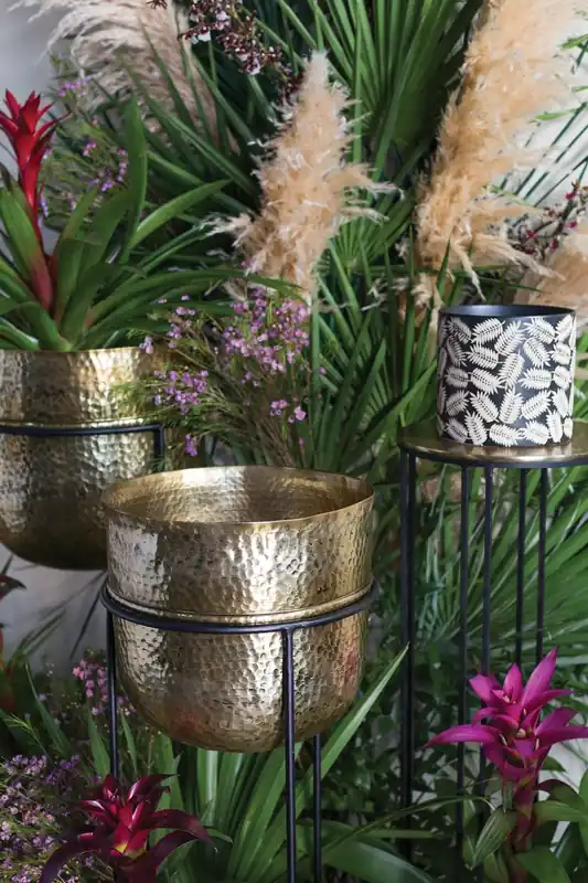 Modern Forum Plant Stand By Accent Decor - 2 Sizes - Gold - Metal - 75380 - 75381