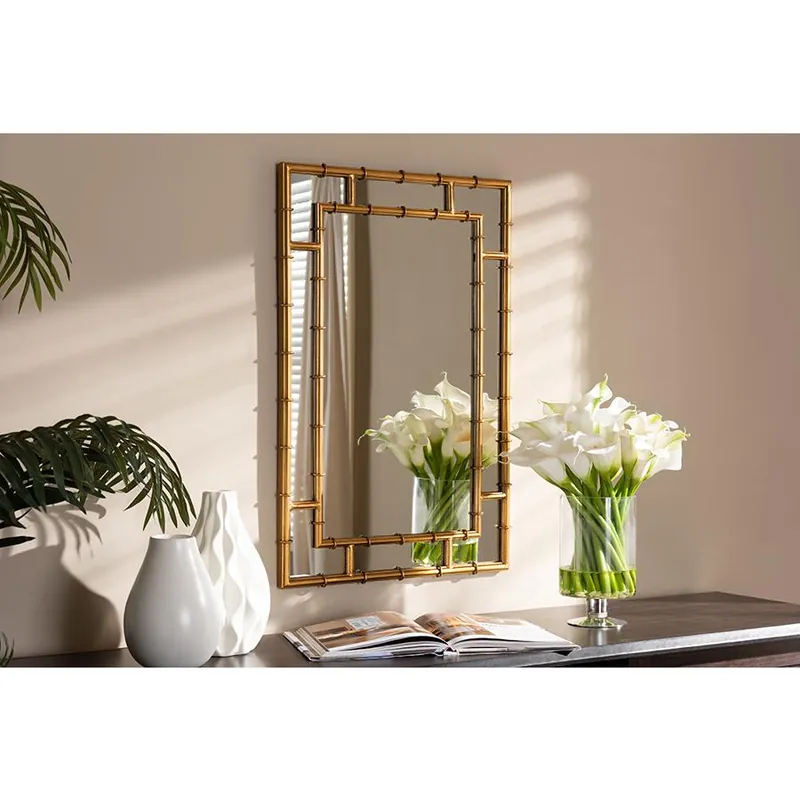 Baxton Studio Adra Modern and Contemporary Gold Finished Bamboo Accent Wall Mirror - Antique Gold Discount