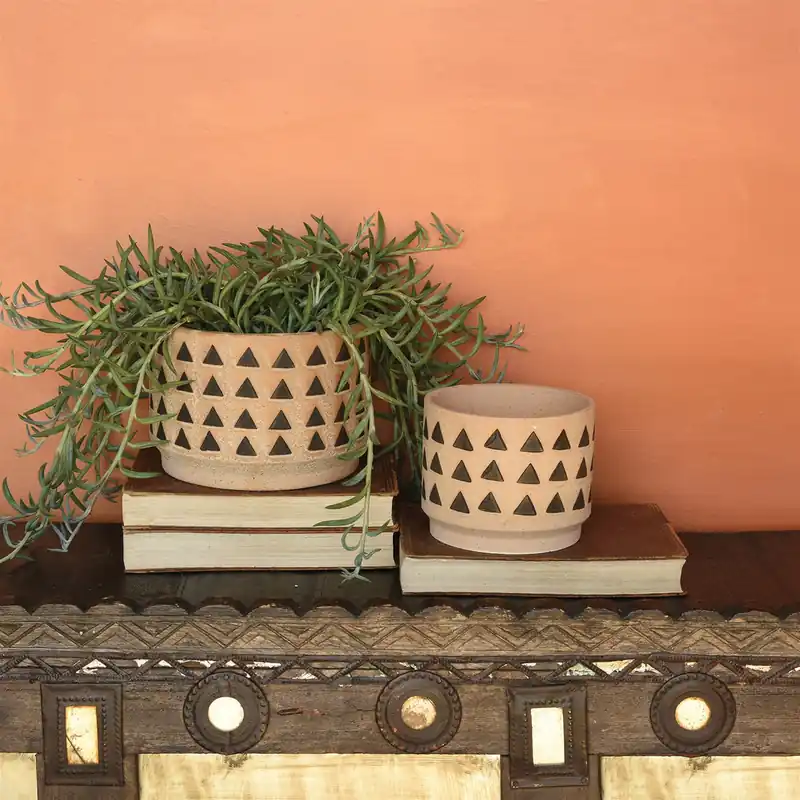 Top Rated Inca Cachepot, Ceramic - Large - Terra Cotta Set Of 2 By HomArt