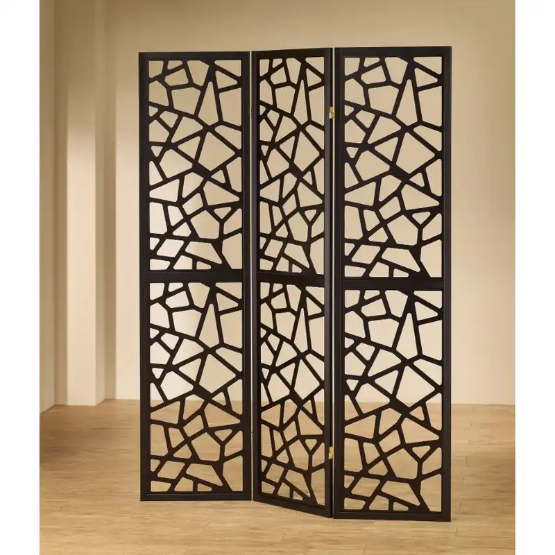 Intricate Mosaic Cutouts Folding Screen, Black By Benzara - Black Factory Price