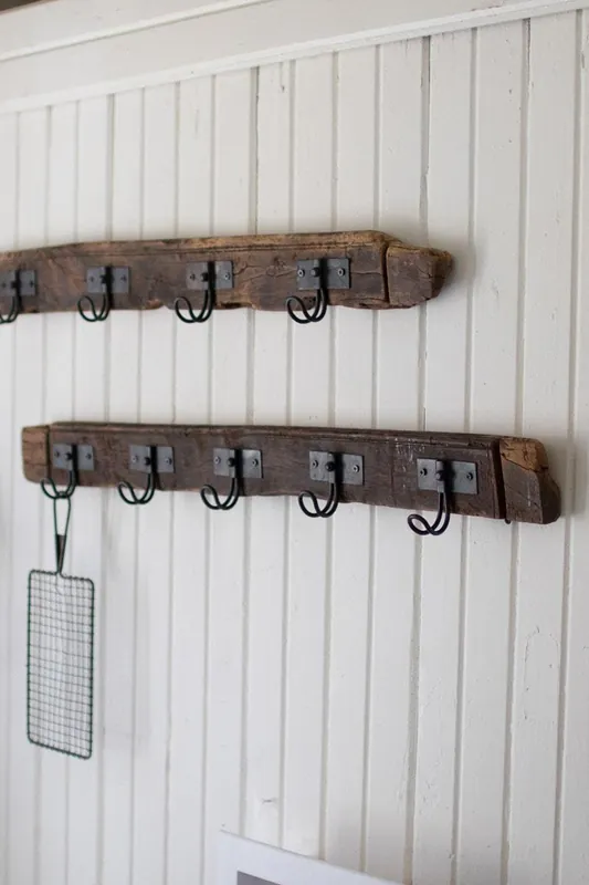 Limited Edition Recycled Wood Coat Rack With Five Wire Hooks By Kalalou - Brown
