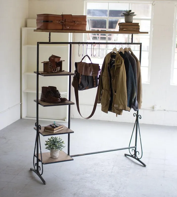 Kalalou Wood And Metal Display Unit - Natural, Grey New Arrival