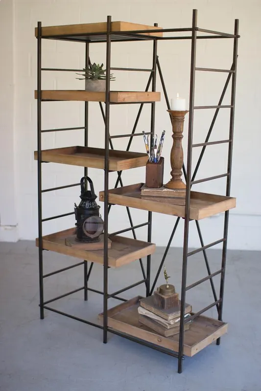 Handmade Kalalou Iron Shelving Unit W/ Six Adjustable Wooden Shelves - Multi