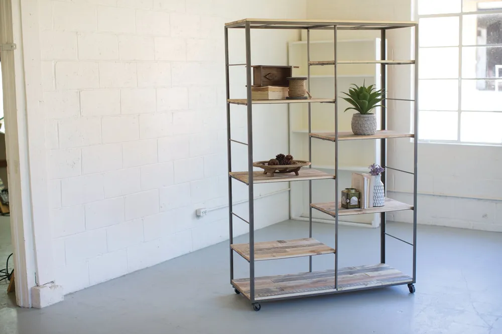 Buy Direct Kalalou Recycled Wood And Metal Adjustable Shelving Unit - Gunmetal, Natural