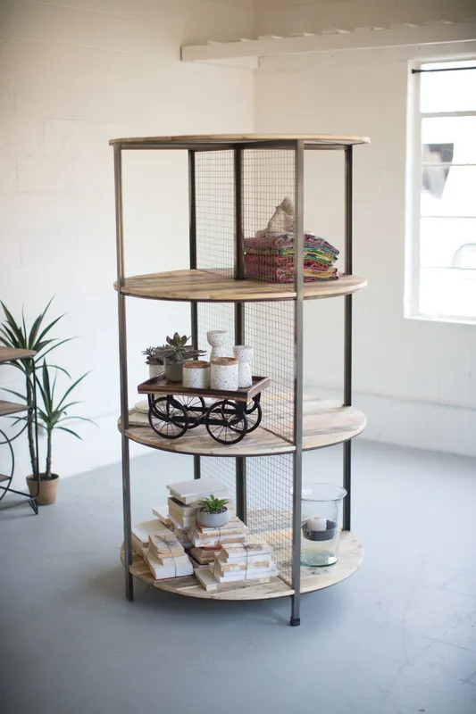 Kalalou Recycled Wood And Metal Demi Lune Shelving Unit - Gunmetal, Natural Popular