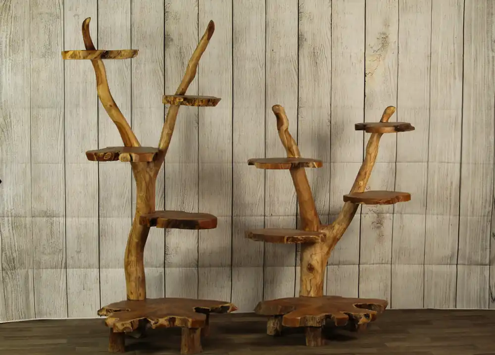Exclusive Live Edge Driftwood Display Stand with Teak Shelves- Large -4 ft heigh