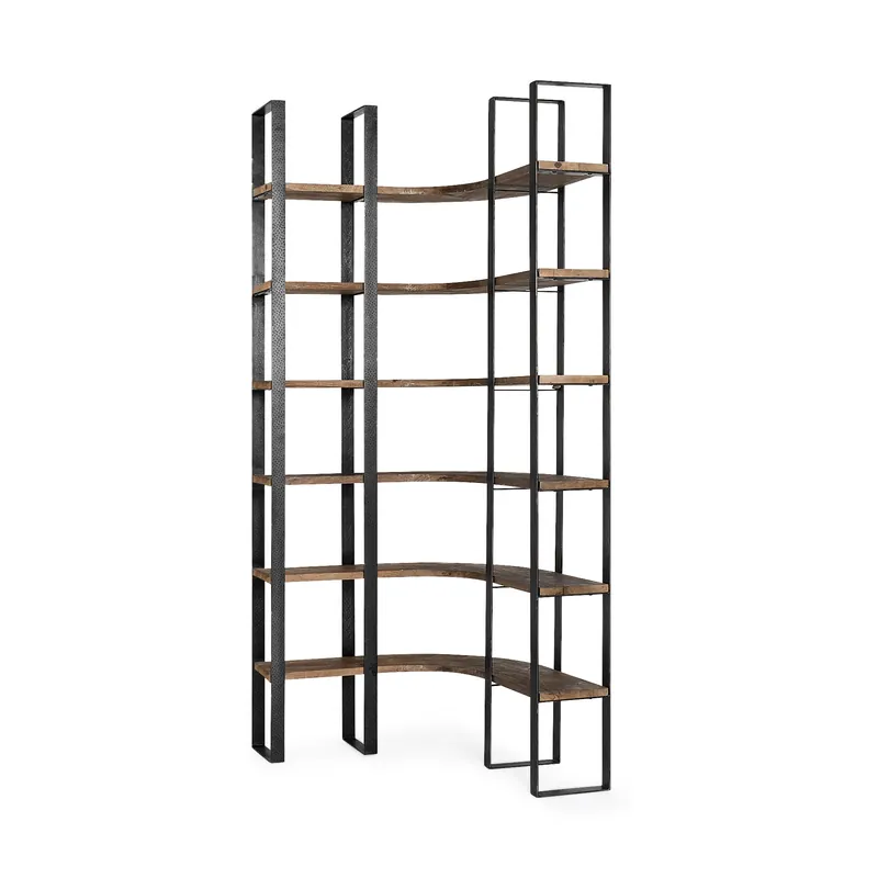 Free Shipping Curved Dark Brown Wood And Black Iron 6 Shelving Unit By Homeroots