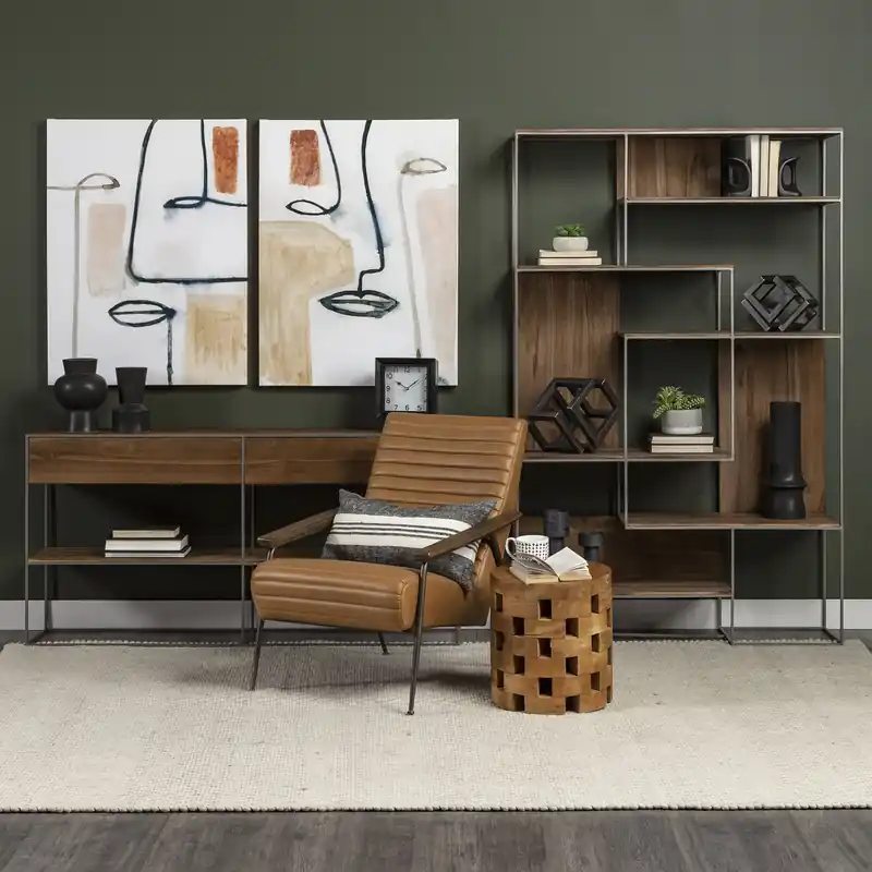Brown Wood and Silver Metal Frame with 6 Shelf Shelving Unit By Homero Authentic