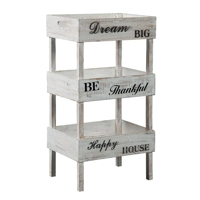 Wooden Storage Shelf With 3 Open Cases And Cut Out Handle Antique Whit Bargain