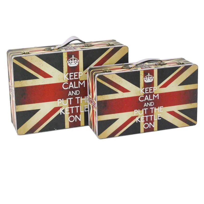 Suitcase With Union Jack Print Canvas Upholstery, Multicolor, Set Of 2 By Benzara - Multicolor Special Discount