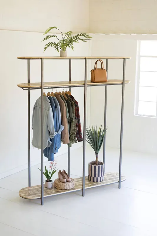 Direct From Factory Tall Iron And Recycled Wood Garment Display By Kalalou