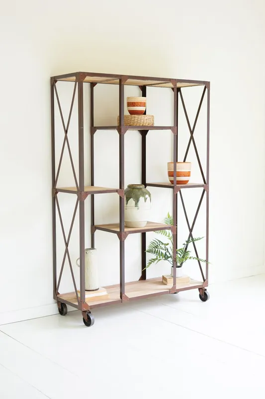 In Demand Iron And Wood Display Alternating Shelves And Iron Casters By Kalalou