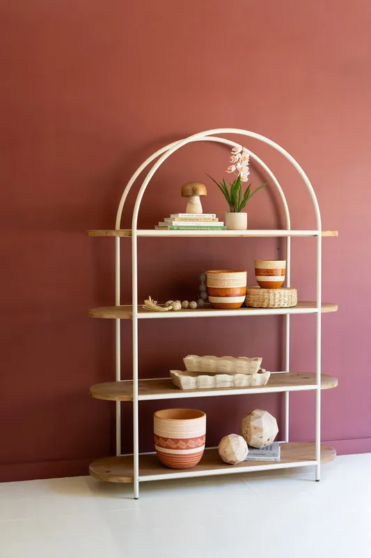 Markdown Painted Metal Arched Display With Four Wooden Shelves By Kalalou