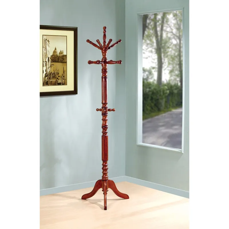 Traditional Wooden Coat Rack With Spining Top, Brown By Benzara Limited Time