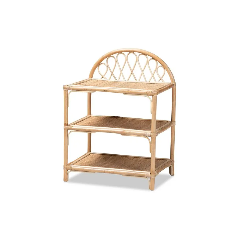 Baxton Studio Redell Modern Bohemian Natural Brown Rattan 3-Tier Displ Buy Direct