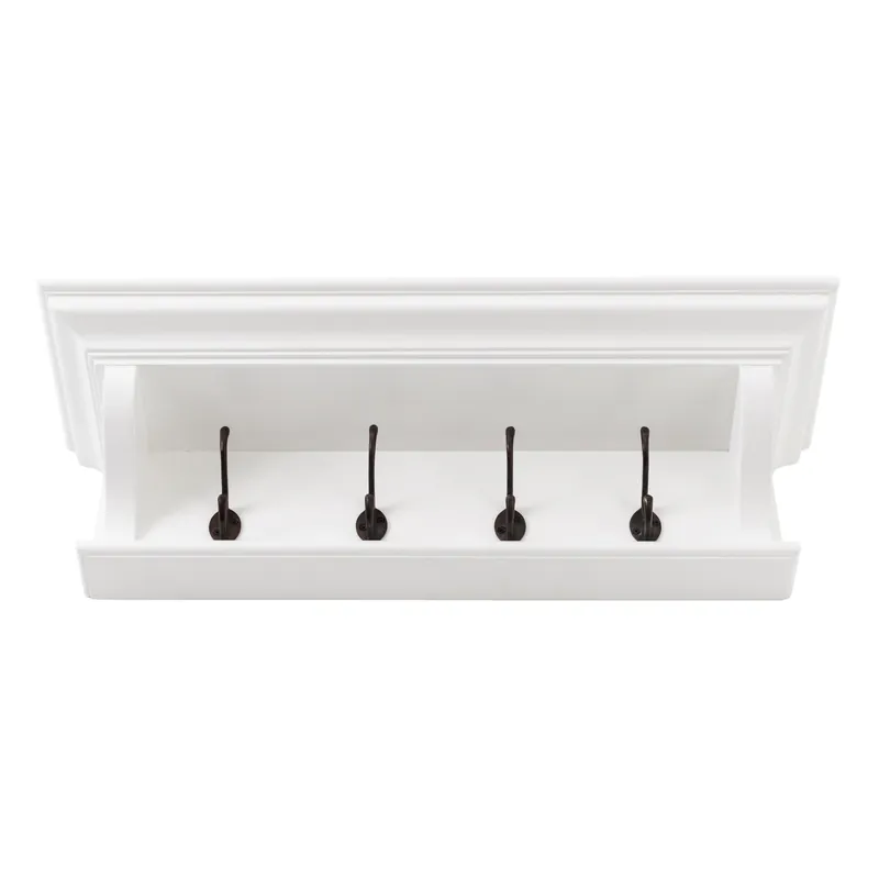 Classic White Wood Wide Four Hook Hanging Coat Rack By Homeroots High Quality
