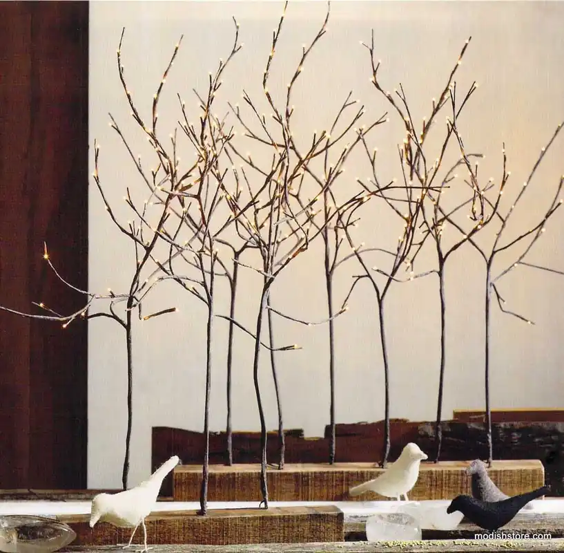 Lighted Branches & Reclaimed Wood Plank Branch Holders - Set of 2 Fresh Stock