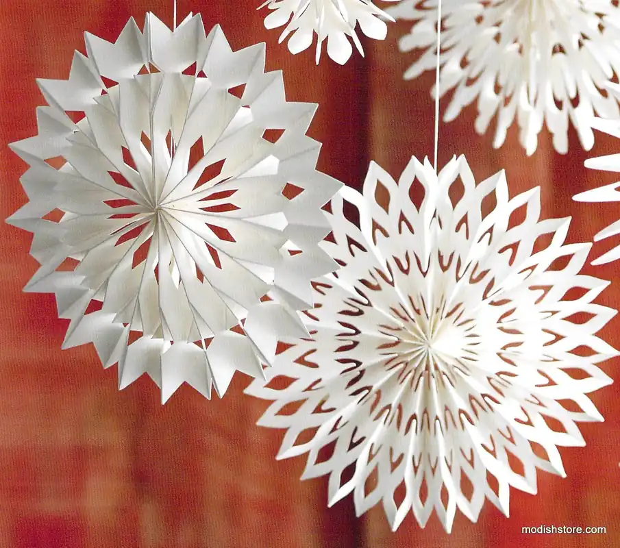 Certified Pleated Paper Snowflakes - Set Of 8