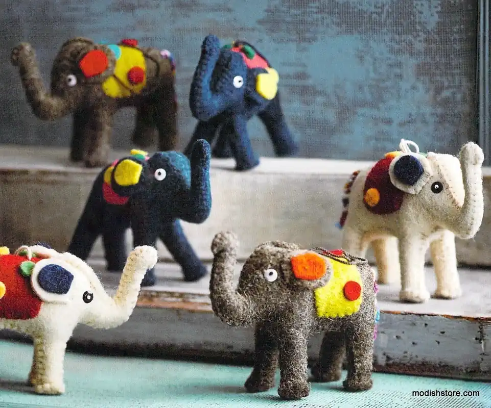 Free Returns Felt Circus Elephant Ornaments - Set of 3