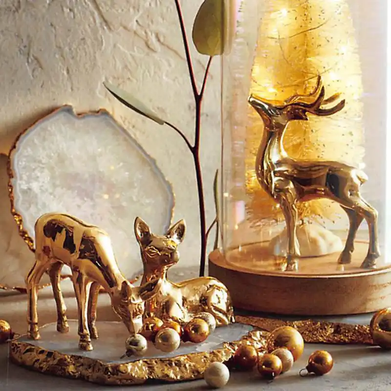 Winter Scene Golden Deer - Set Of 2 Factory Price