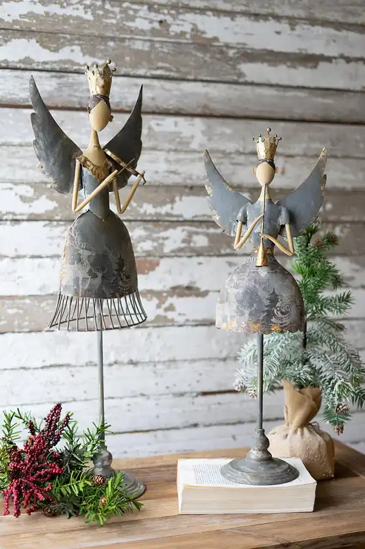 Metal Angels Playing Musical Instruments S/2 By Kalalou - Grey, Gold Worldwide Shipping