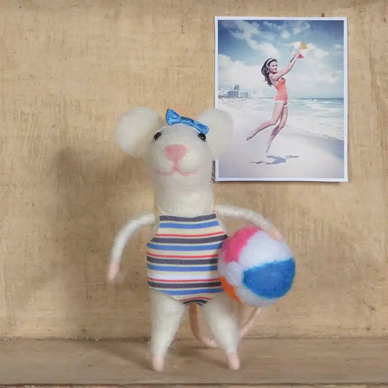 Markdown HomArt Felt Swimmer Gal Mouse Ornament - Set of 6 -Multi