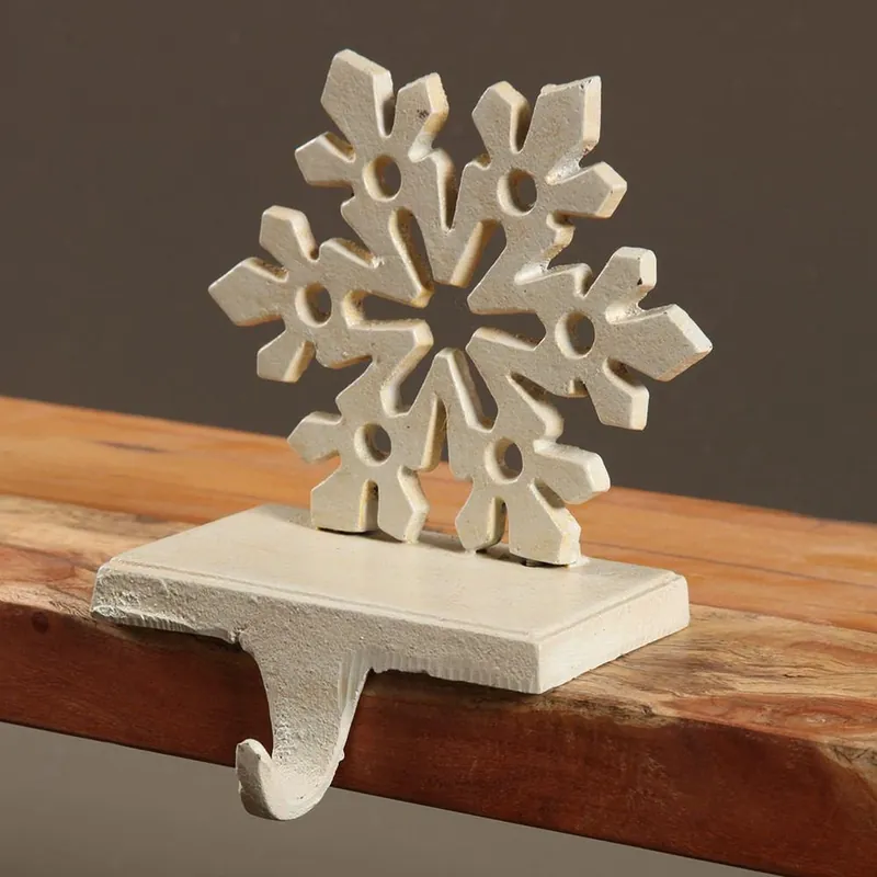 Exclusive Offer HomArt Snowflake Stocking Holder - Cast Iron - Antique White - Set of 4 -White
