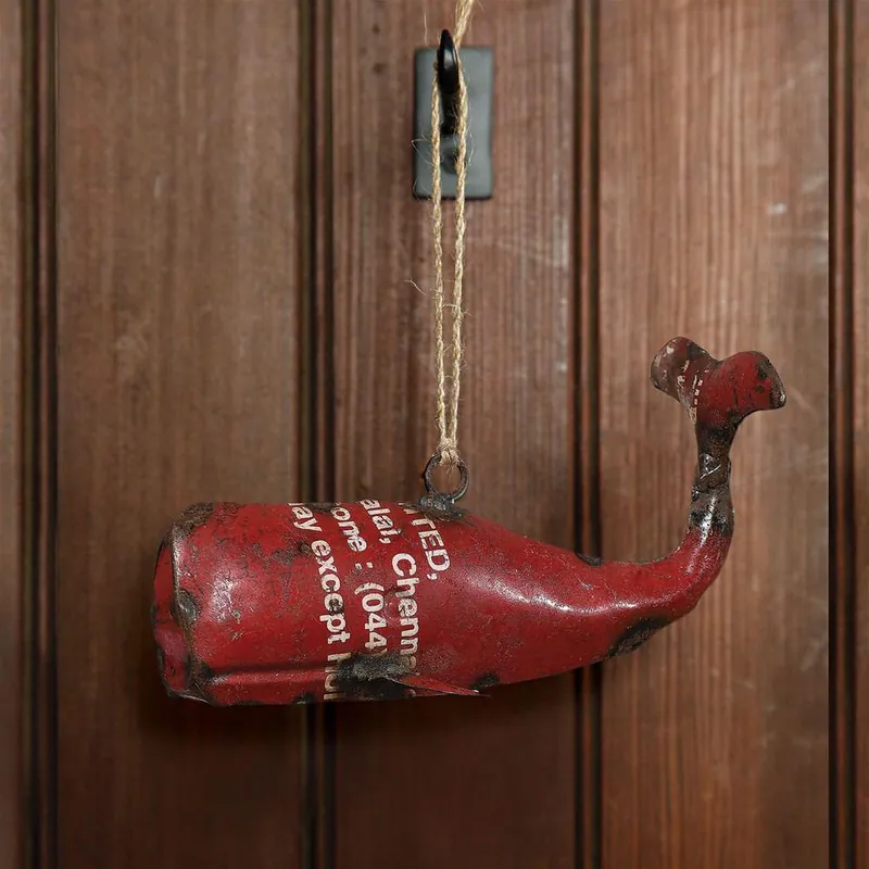 HomArt Reclaimed Metal Whale Ornament - Red - Set of 4 -Red Hot Picks