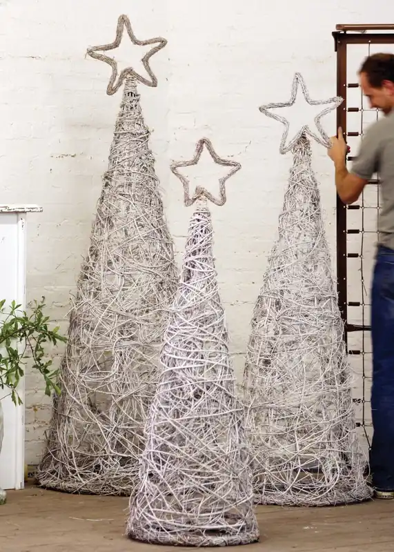 Buy Today Kalalou Whitewashed Giant Twig Topiaries - Set Of 3 - White