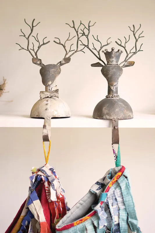 Bargain Metal Deer Stocking Holders S/2 By Kalalou - Distressed White
