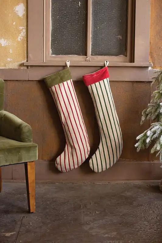Wholesale Giant Striped Christmas Stockings With Velvet Collar S/2 By Kalalou - Multi