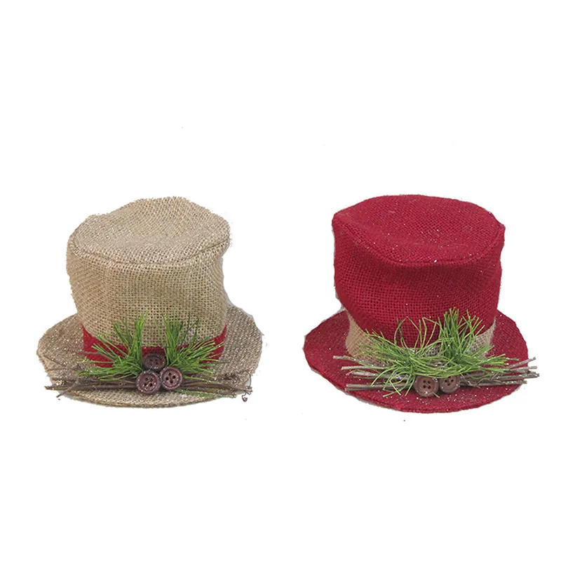 Crafted A&B Home Burlap Hat Christmas Ornaments -2Pc/Box - Set Of 6