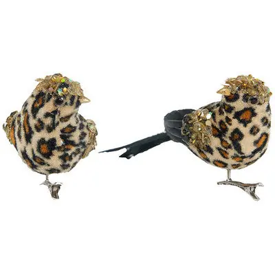 Worldwide Shipping A&B Home Clipped Leopard Bird Ornament - 2 Pc/Box - Set of 4