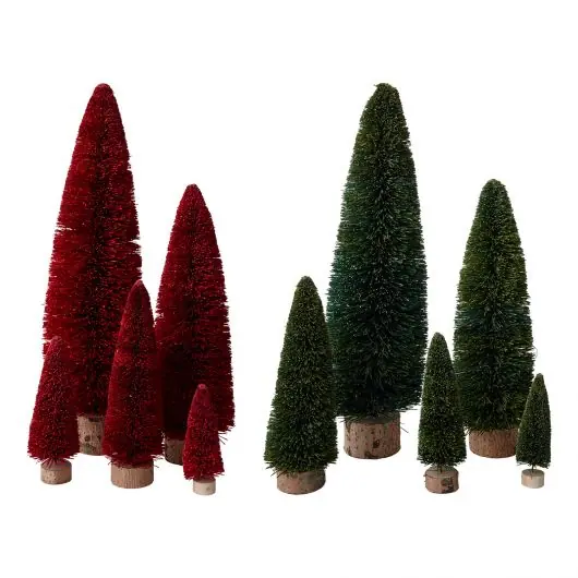 Christmas Bottle Brush Tree Set Of 4 By Accent Decor - Red, Green - Fibers - 69141.03 - 69141.05 - 69142.03 - 69142.05 Exclusive