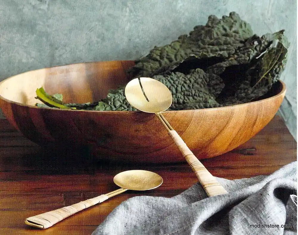 Gio Brass Wire & Rattan Salad Servers - Set Of 2 Latest