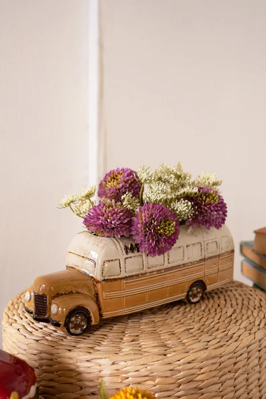 Yellow Ceramic School Bus Planter (Min 2) By Kalalou Clearance