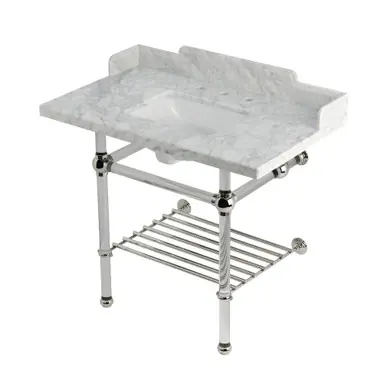 Trusted Brand Kingston Brass Pemberton 36" Carrara Marble Console Sink with Acrylic Legs and Shelf (8-Inch, 3-Hole), Marble White/Polished Nickel - LMS3630MASQB6