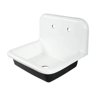 Kingston Brass Petra Galley 24" Cast Iron Single Bowl Wall Mount Utility Sink (2-Hole), White - GCLWS242019 Money Back Guarantee