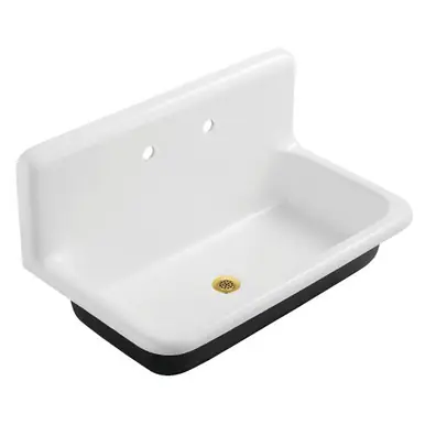 Top Pick Kingston Brass Petra Galley 36" Cast Iron Single Bowl Wall Mount Utility Sink with Drain, White/Brushed Brass - KGCLWS3620197