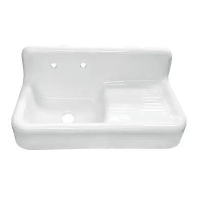 Kingston Brass Petra Galley 42" Cast Iron Single Bowl Wall Mount Kitchen Sink with Drainboard, White - GCKWS422117 Last Chance