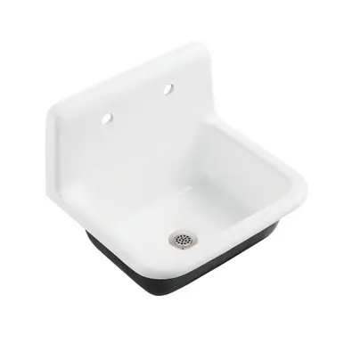 Kingston Brass Petra Galley 22" Cast Iron Single Bowl Wall Mount Utility Sink with Drain, White/Brushed Nickel - KGCLWS221878 Place Order