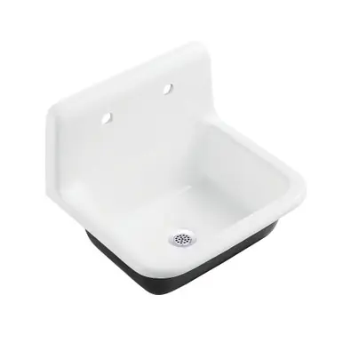 One Day Deal Kingston Brass Petra Galley 22" Cast Iron Single Bowl Wall Mount Utility Sink with Drain, White/Polished Chrome - KGCLWS221871