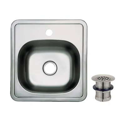Seasonal Sale Kingston Brass Studio 15" Stainless Steel Self-Rimming Single Bowl Drop-In Bar Prep Sink (1-Hole) with Strainer, Stainless Steel/Brushed Nickel - KGKTS151518