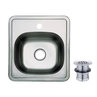 Grab Now Kingston Brass Studio 15" Stainless Steel Self-Rimming Single Bowl Drop-In Bar Prep Sink (1-Hole) with Strainer, Stainless Steel/Polished Chrome - KGKTS151511
