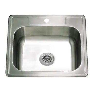 Top Rated Kingston Brass Studio 25" Stainless Steel Self-Rimming Single Bowl Drop-In Kitchen Sink (1-Hole) with Strainer, Stainless Steel/Polished Chrome - KGKTS2522811