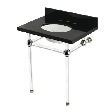Worldwide Shipping Kingston Brass Templeton 30" Black Granite Console Sink with Acrylic Legs (8-Inch, 3-Hole), Black Granite/Polished Nickel - KVPK30KA6