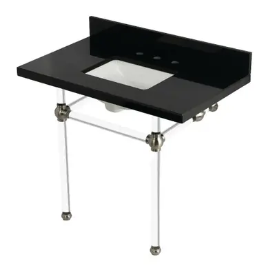 Kingston Brass Templeton 36" Black Granite Console Sink with Acrylic Legs (8-Inch, 3-Hole), Black Granite/Brushed Nickel - KVPK3630KASQ8 Reduced Price